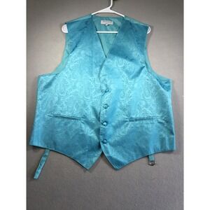 Vesuvio Napoli Mens XL Turquoise Blue Paisley Formal Suit Vest Wedding Prom